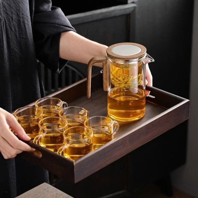 Théière Magnétique en Verre et Bois 600ML - 800ML