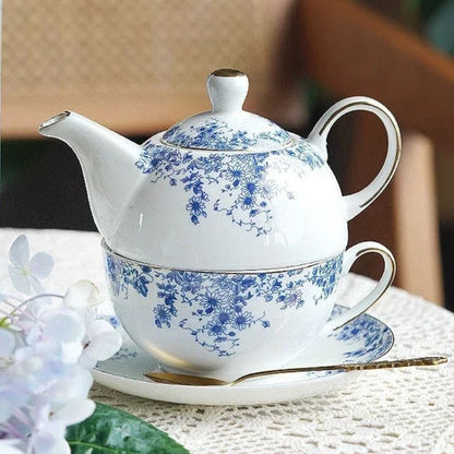 Théière Tasse Intégrée en Porcelaine Fleurie 350ML 350 ml