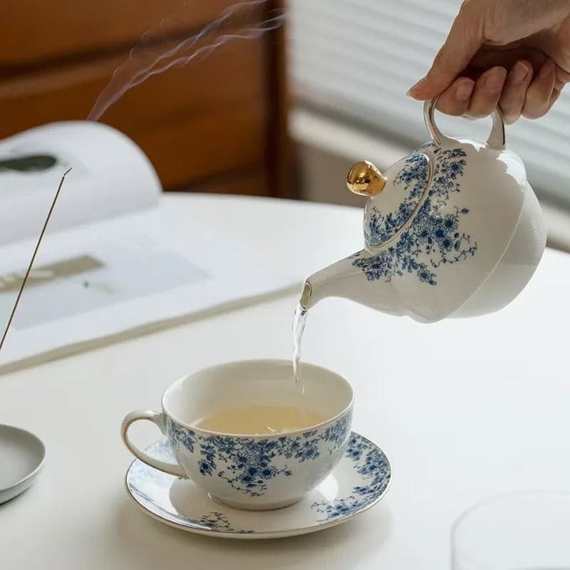 Théière Tasse Intégrée en Porcelaine Fleurie 350ML 350 ml