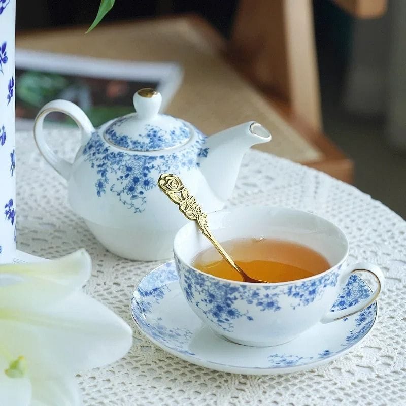 Théière Tasse Intégrée en Porcelaine Fleurie 350ML 350 ml