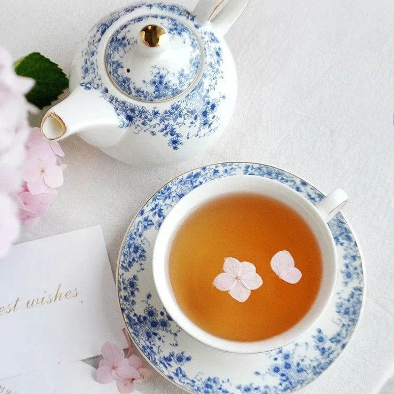 Théière Tasse Intégrée en Porcelaine Fleurie 350ML 350 ml